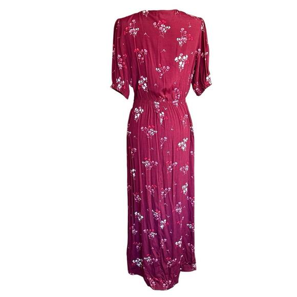 Express Dress Maxi Burgundy floral Splice Neckline M Cottagecore Bohemian - Picture 4 of 12